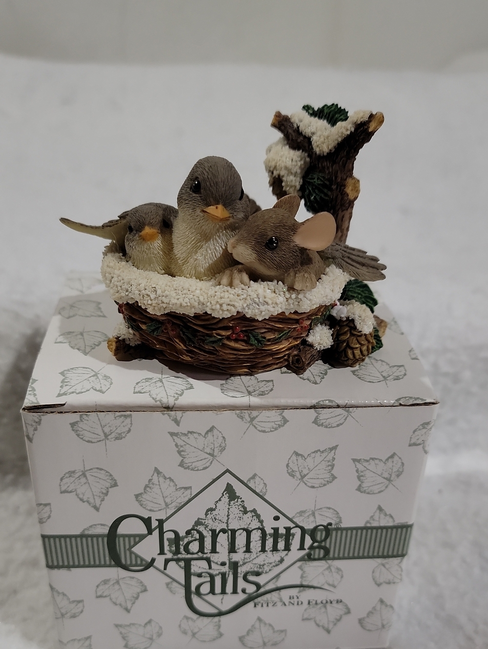 Charming Tails " Nestled In For The Holidays" Mouse and Bird  Figurine